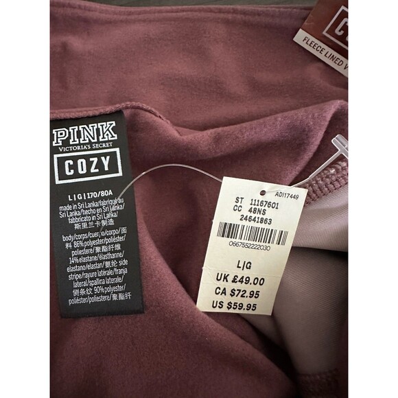 PINK Cozy Yoga Pants Velvet Trim High Waist Leggings Athleisure Pink 7/8 Comfy - Picture 7 of 8